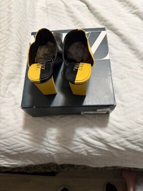 Zara Black and Yellow Block Heel Mules
